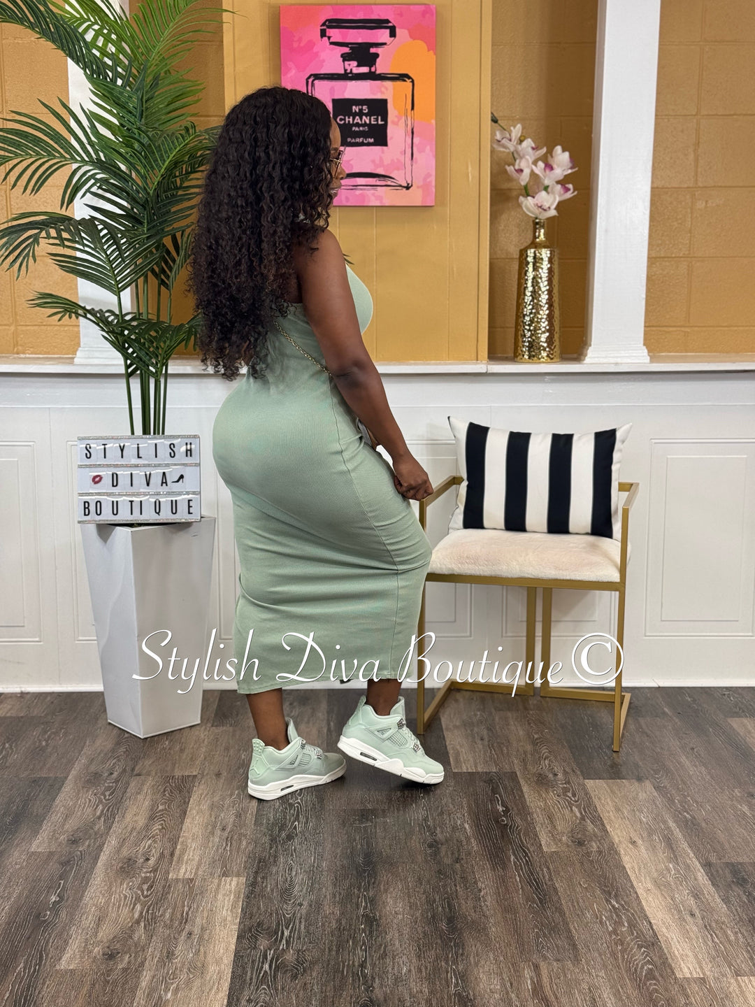 India Midi Dress (Sage Green)