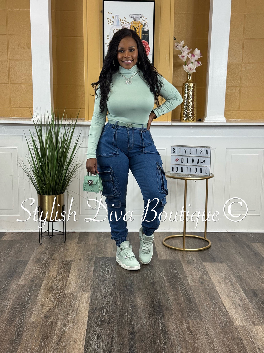 Dena Mock Neck L/S Bodysuit (Sage)