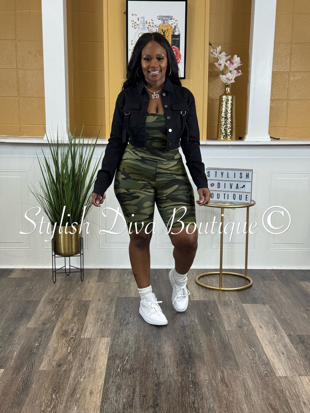 Camo Sleeveless Cropped Biker Set