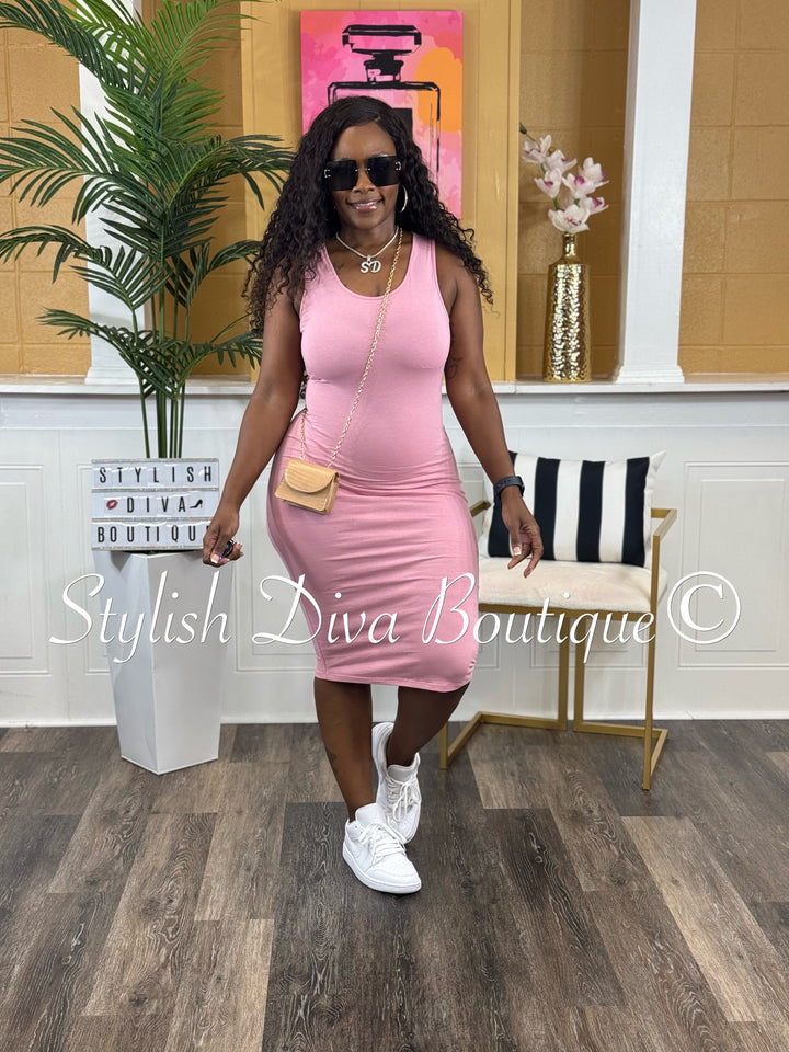 Alex Cotton Midi Dress (Mauve Pink)