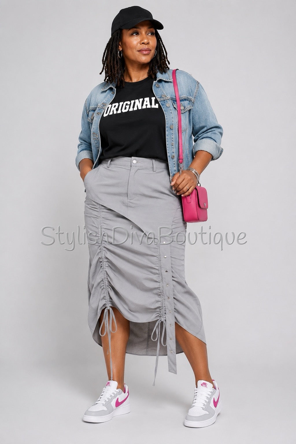 Center Stage Nylon Cargo Skirt (Grey)