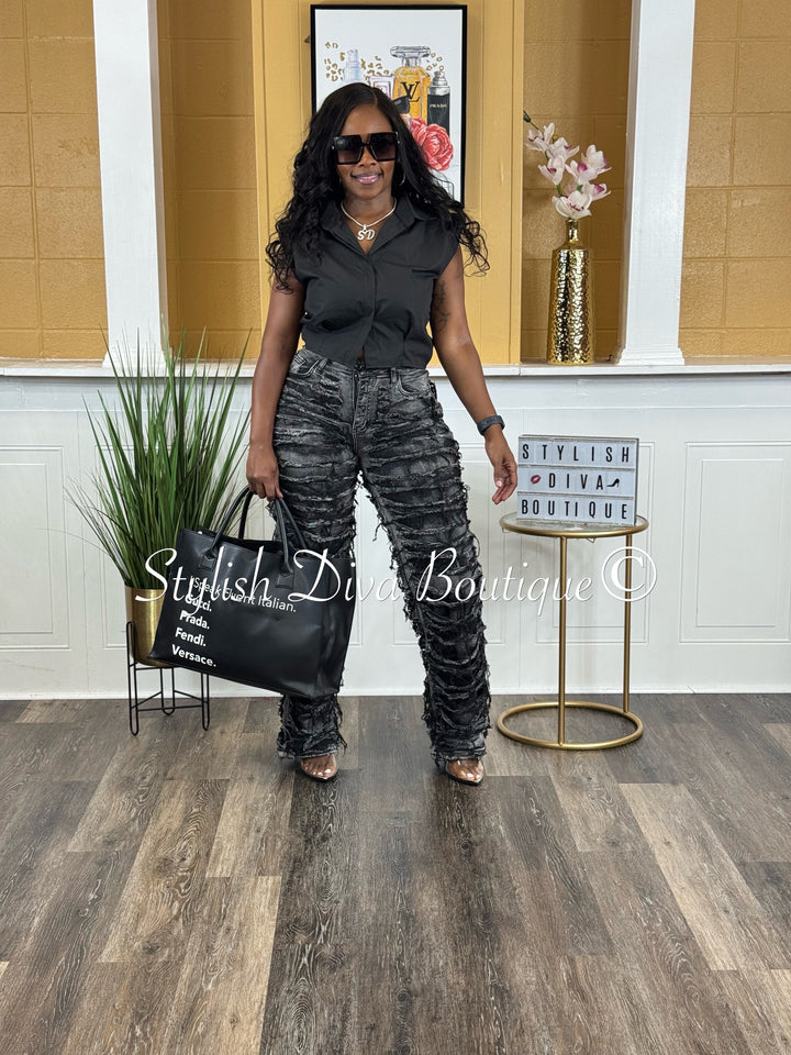 Diva Shred Color Dyed Jeans (Black Wash)
