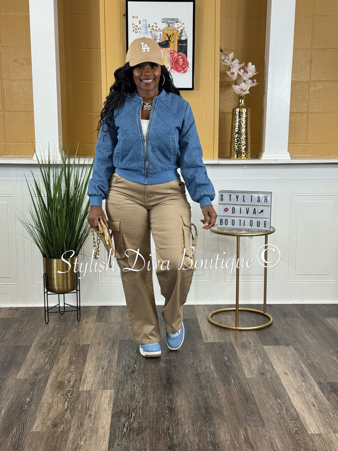 Quilted Luxe Bomber (Medium Wash)