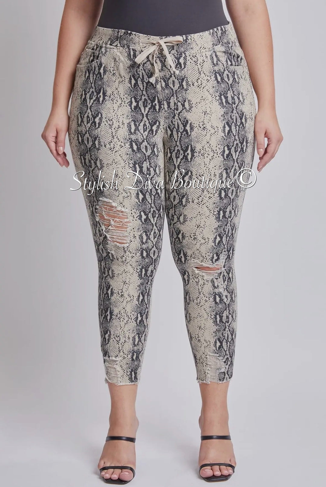 Snake Charmer Ankle Joggers up to 3XL (Taupe/Black)