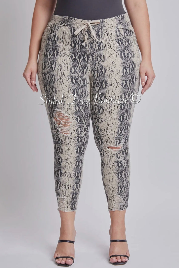 Snake Charmer Ankle Joggers up to 3XL (Taupe/Black)