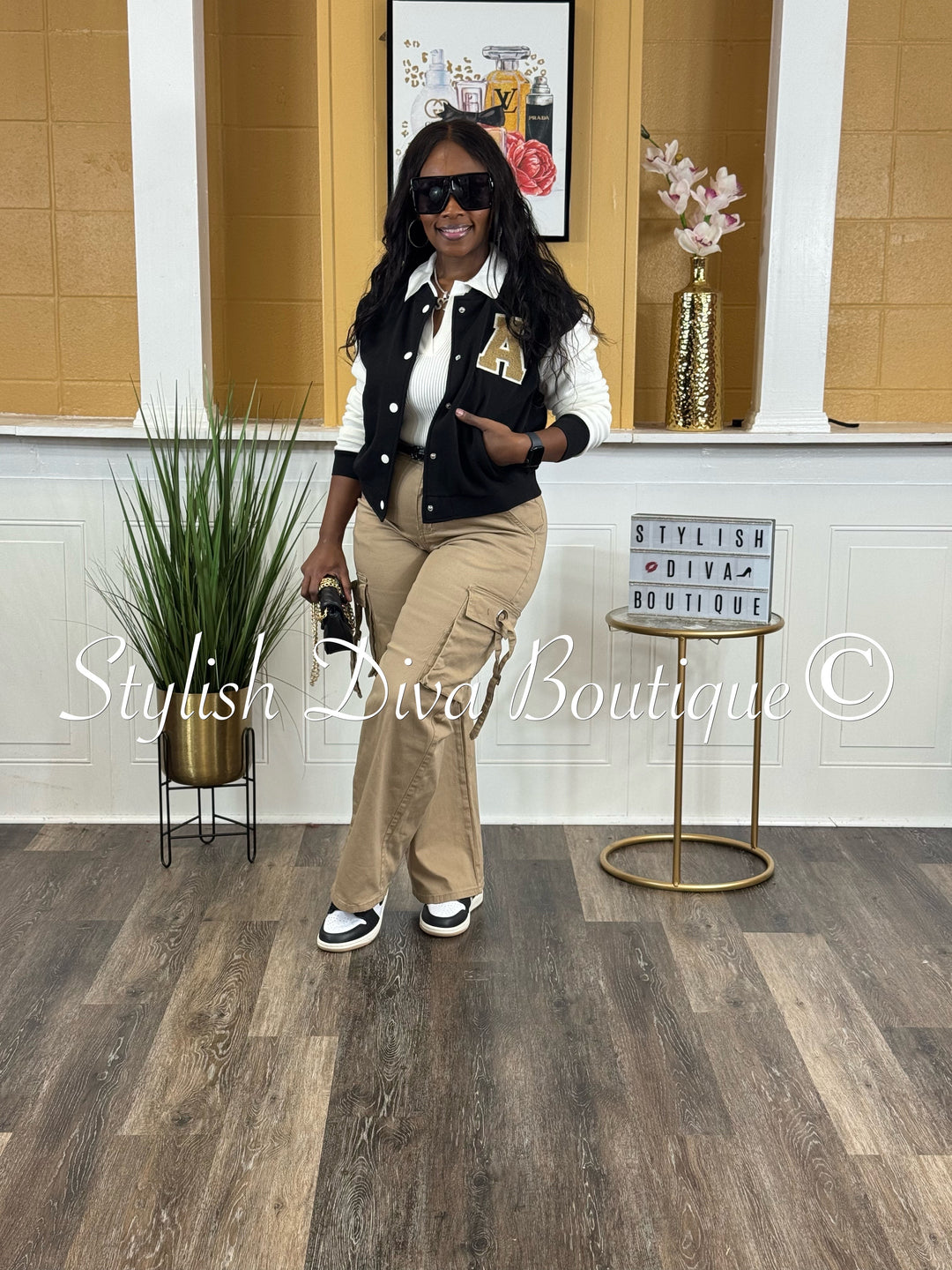 A Plus Varsity Jacket (Black/Khaki)