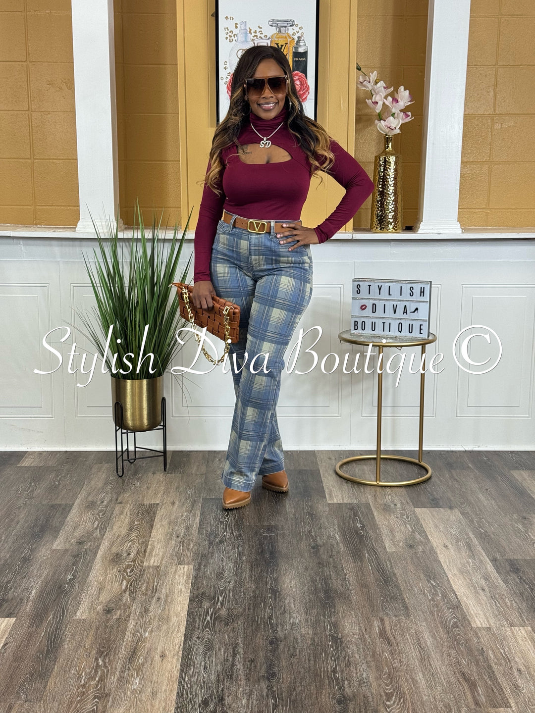 Plaid Perfection Vintage Jeans (Blue Haze)