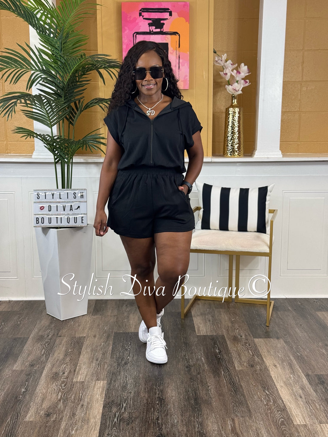 Jazmin Hooded Romper (Black)