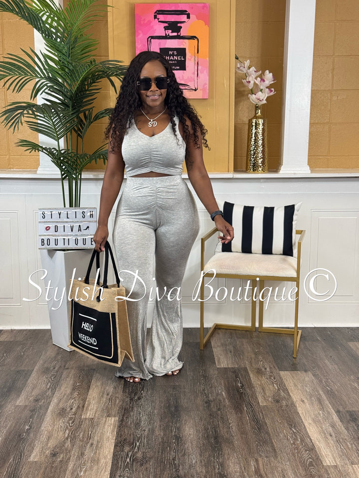 Julissa Cropped Lounge Set (Heather Grey)