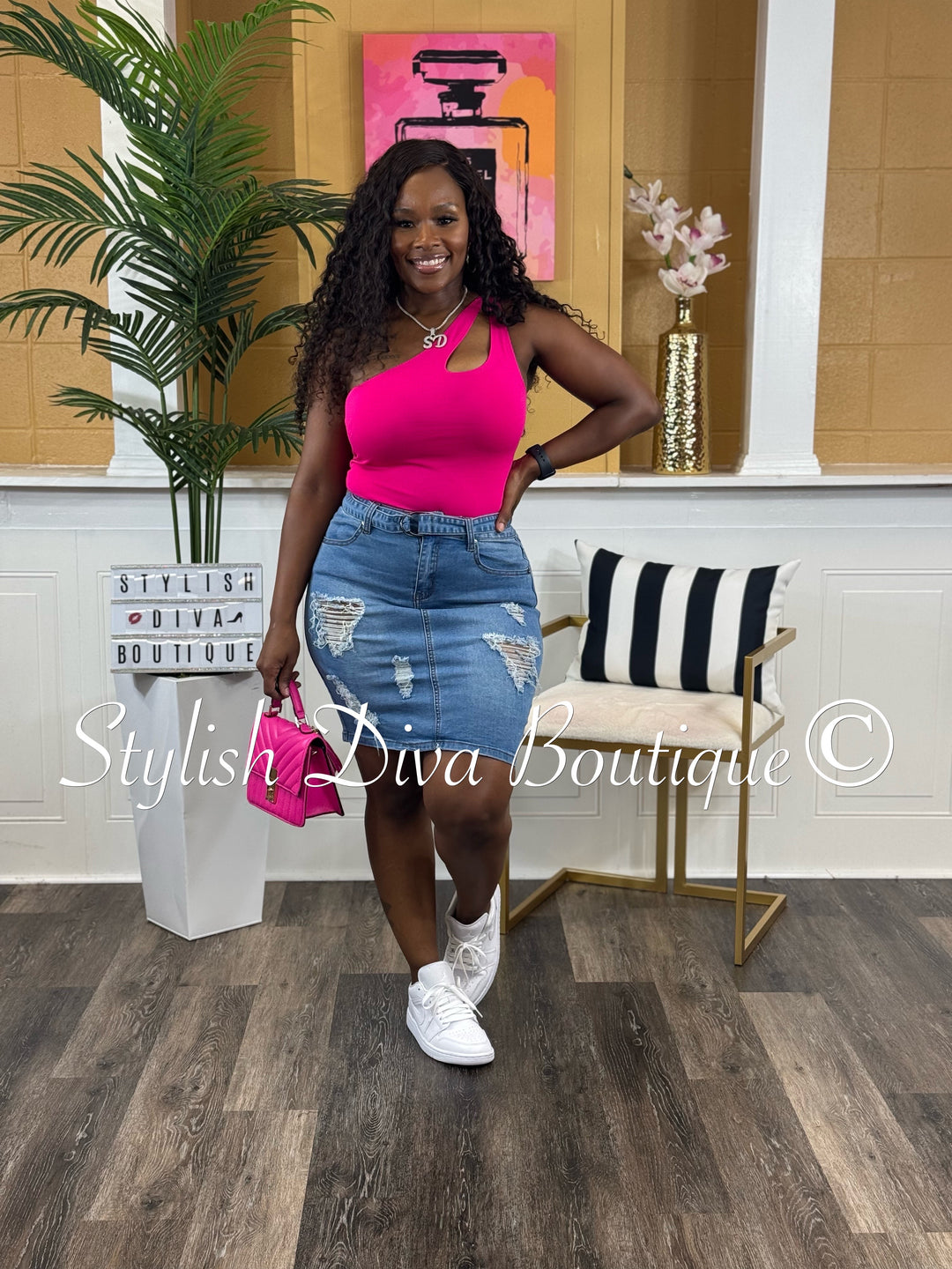Nyla Distressed Denim Skirt (Medium Denim)