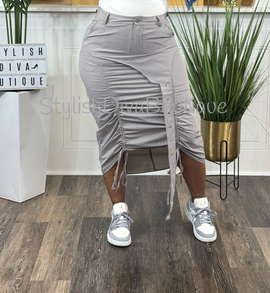 Center Stage Nylon Cargo Skirt (Grey)