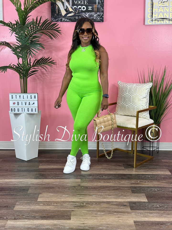 Miranda Sleeveless Legging Set up to 3XL (Lime Green)