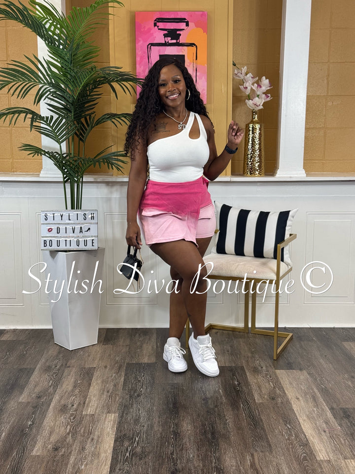 Megan Ombre Washed Mini Skort (Pink)