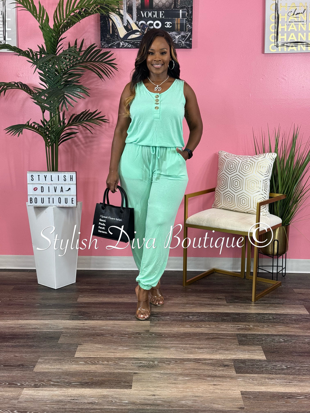 Weekend Sleeveless Jogger Jumpsuit up to 3XL (Green Mint)