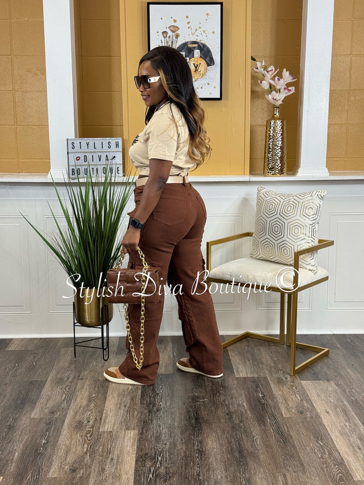 Diva Distressed Cargo Pants (Chocolate Brown)