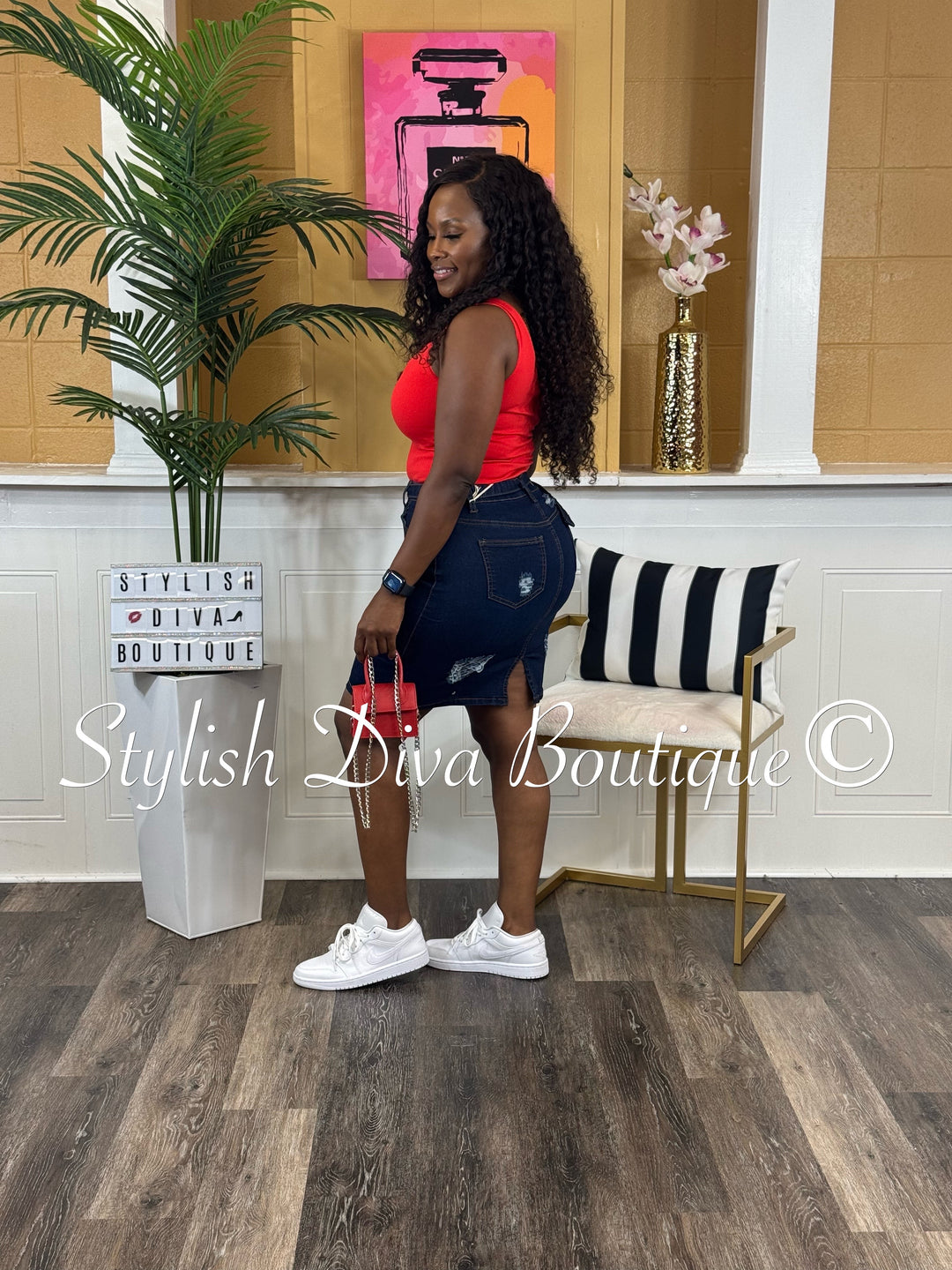 Nyla Distressed Denim Skirt (Dark Denim)
