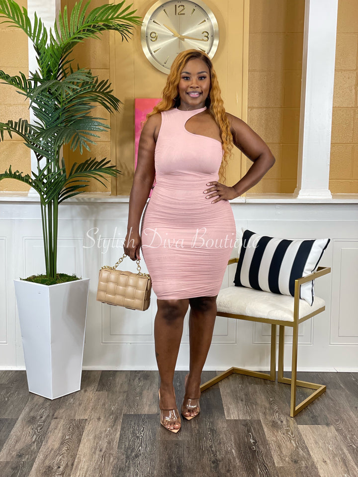 Misty Front Cut Out Dress (Blush)