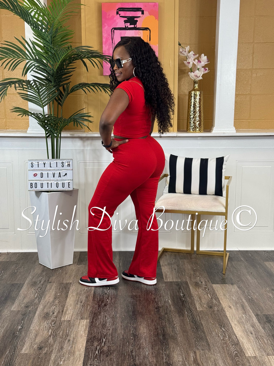 Haley Cropped Ribbed Set (Red)