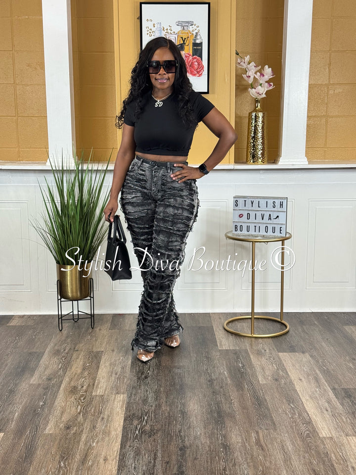 Diva Shred Color Dyed Jeans (Black Wash)