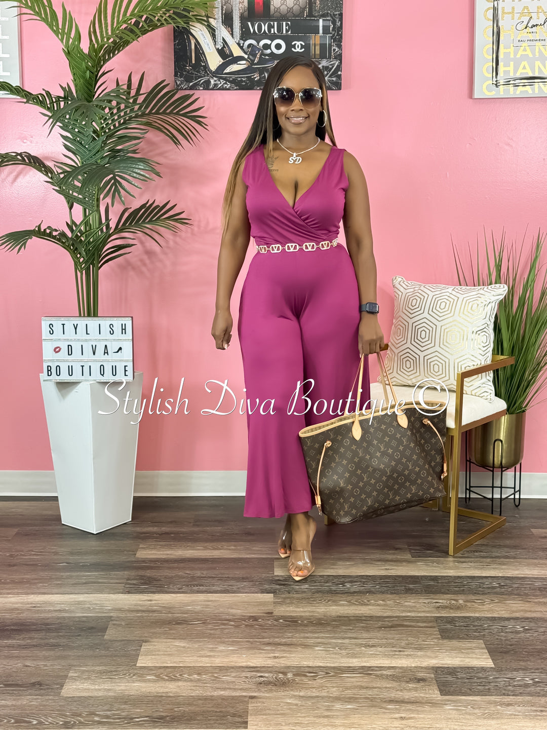 Cyndi Sleeveless Capri Jumpsuit (Berry)