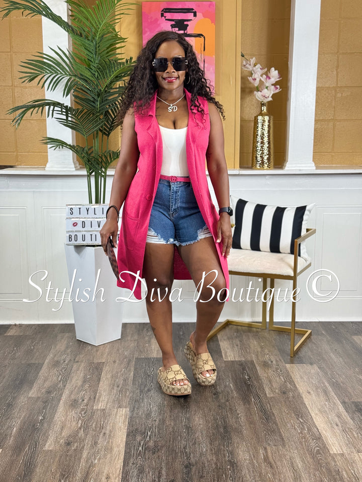 Chelsea Cardigan Vest (Fuchsia Pink) up to 3XL