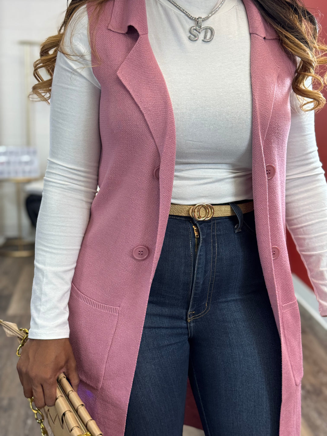 Chelsea Cardigan Vest (Pink) up to 3XL