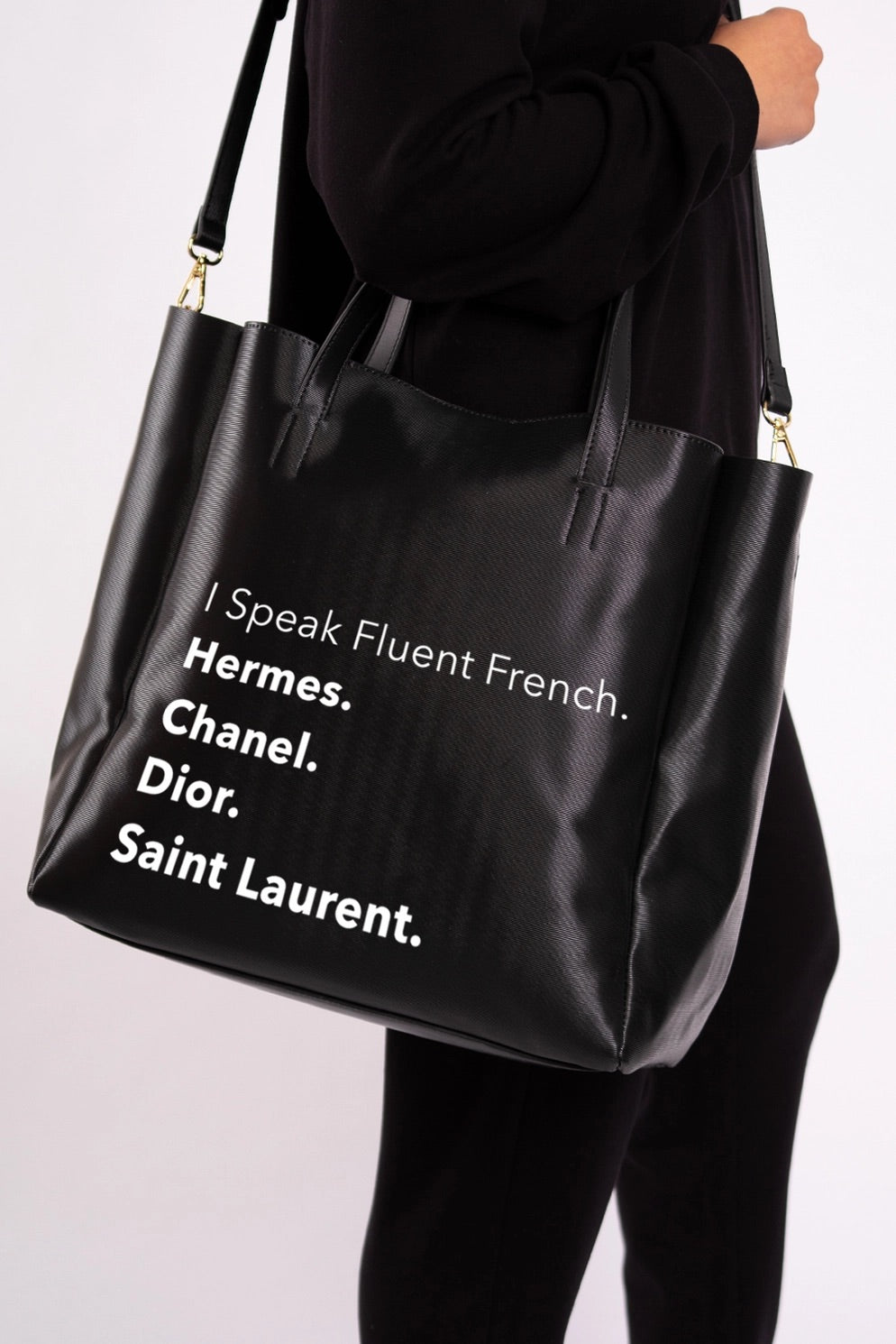 I Speak Designer Never Full Tote (Black)