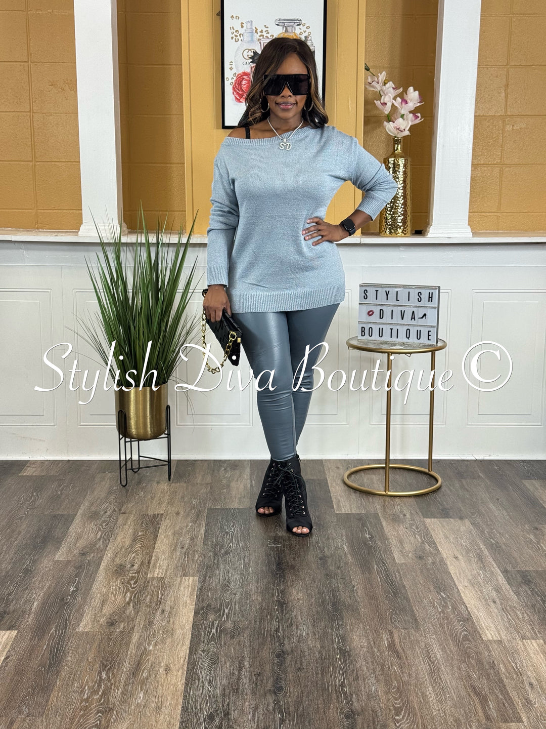 Bobbi Off Shoulder Everyday Sweater (Denim Blue)