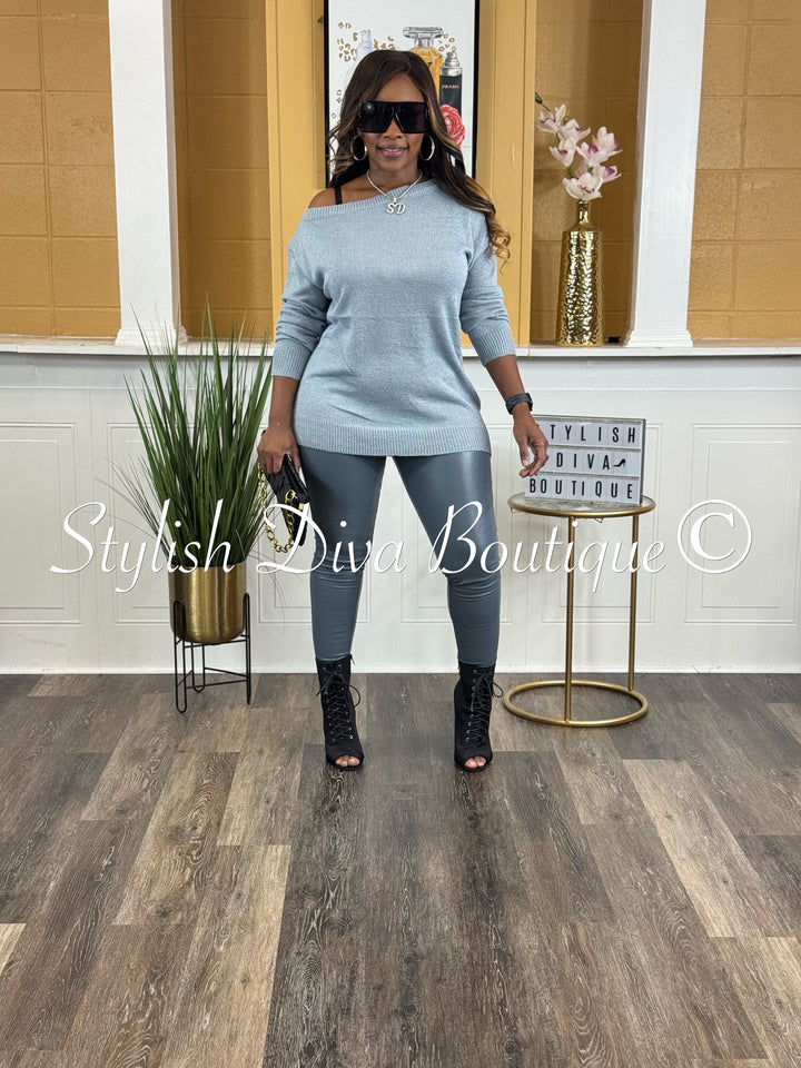 Bobbi Off Shoulder Everyday Sweater (Denim Blue)