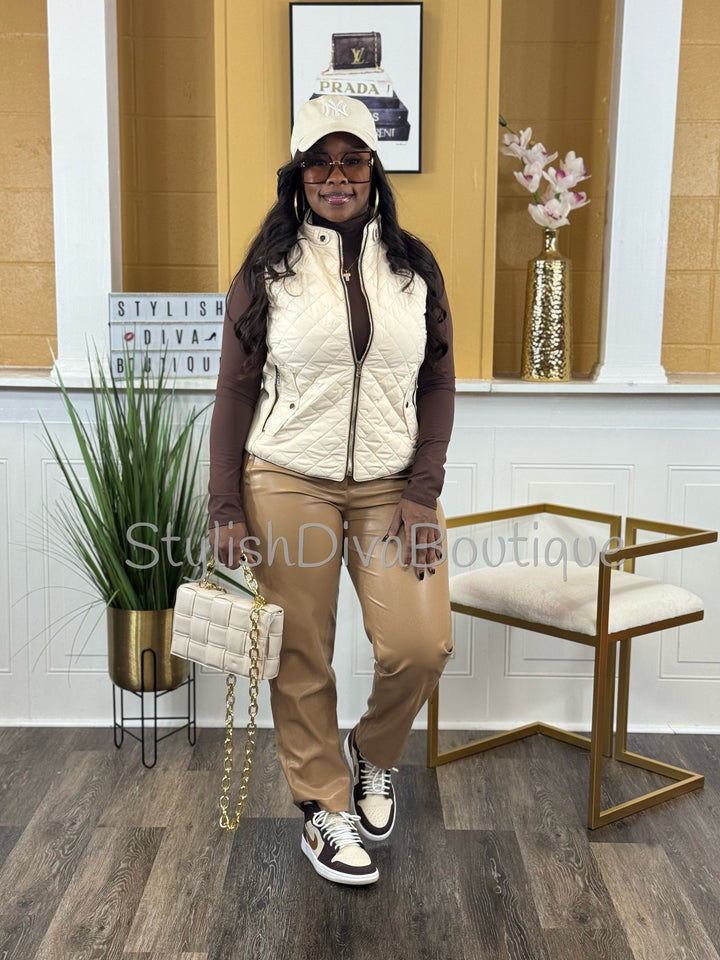 Luxe Camel Faux Leather Pants