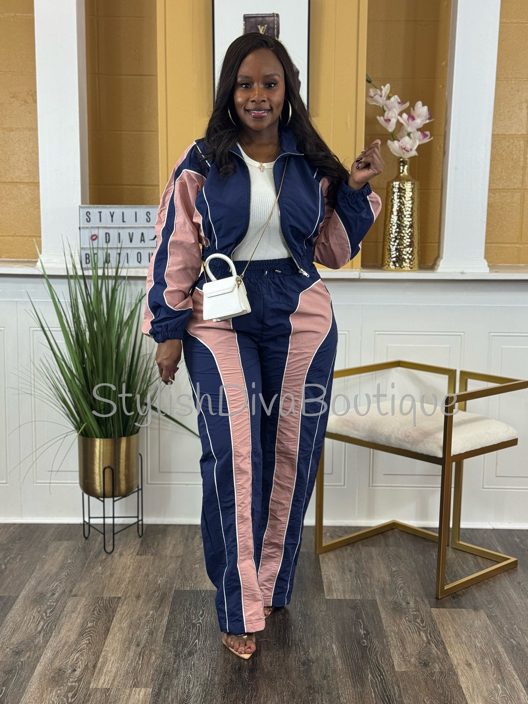 Sporty Chic Colorblock Tracksuit (Navy/Pink)