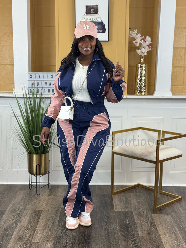 Sporty Chic Colorblock Tracksuit (Navy/Pink)