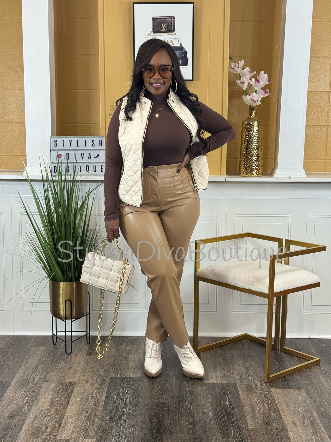 Luxe Camel Faux Leather Pants