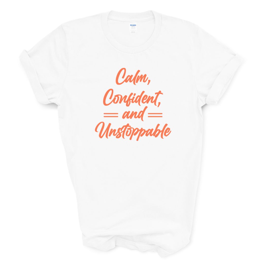Calm, Confident, &amp; Unstoppable Graphic Tee (Coral Print)