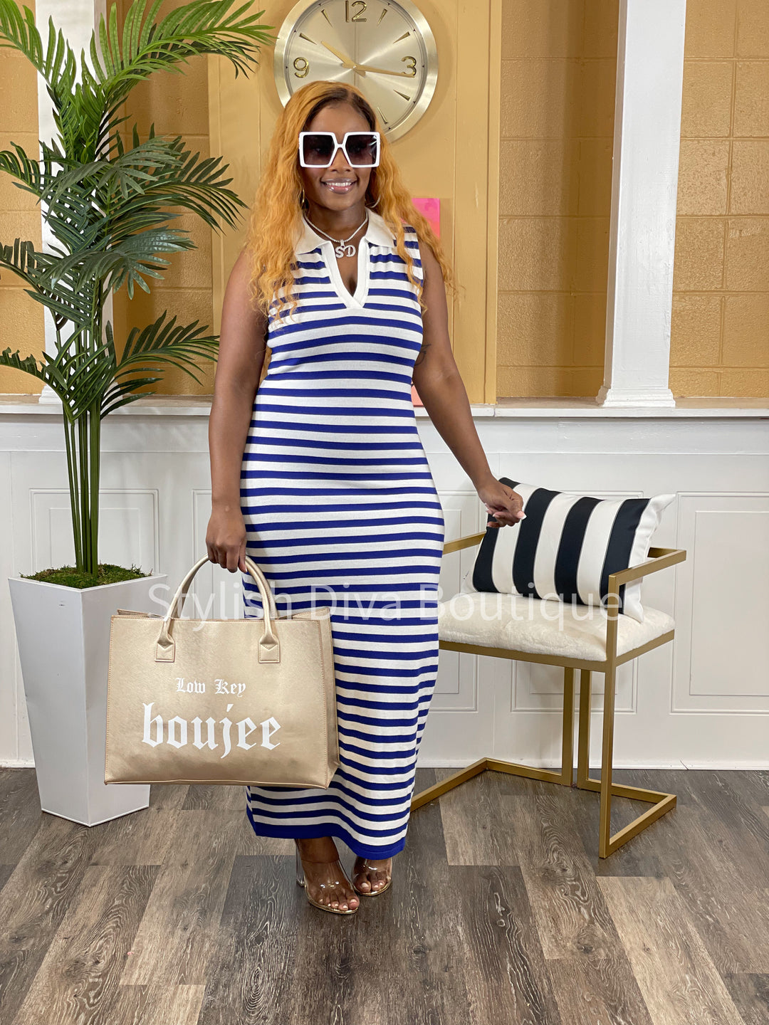 Just Your Stripe Knit Maxi Dress (Blue)