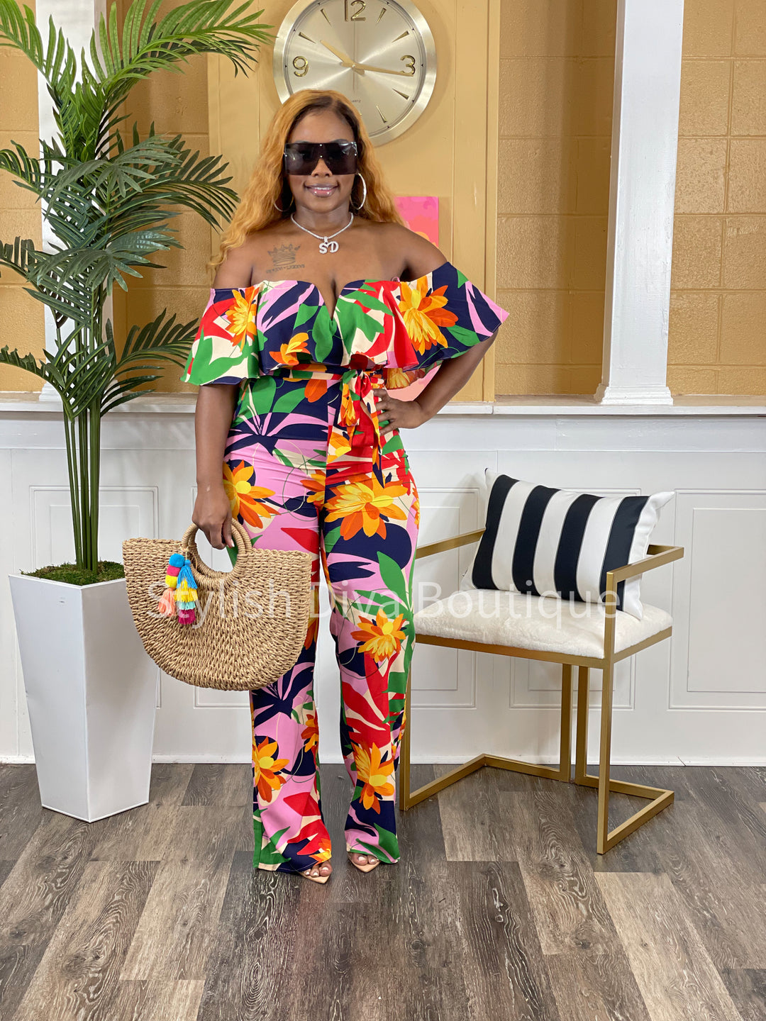 Tropical Desire Jumpsuit (Navy/Orange Multi)