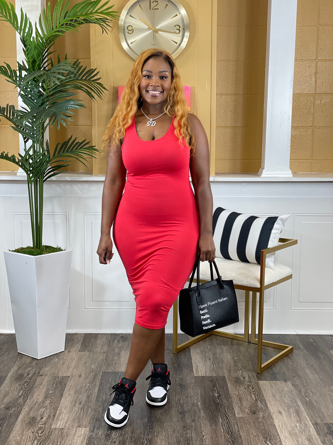 Alex Cotton Midi Dress (Red)