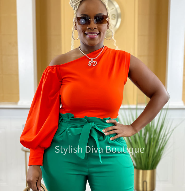 Tracee One Shoulder Top (Bold Orange)