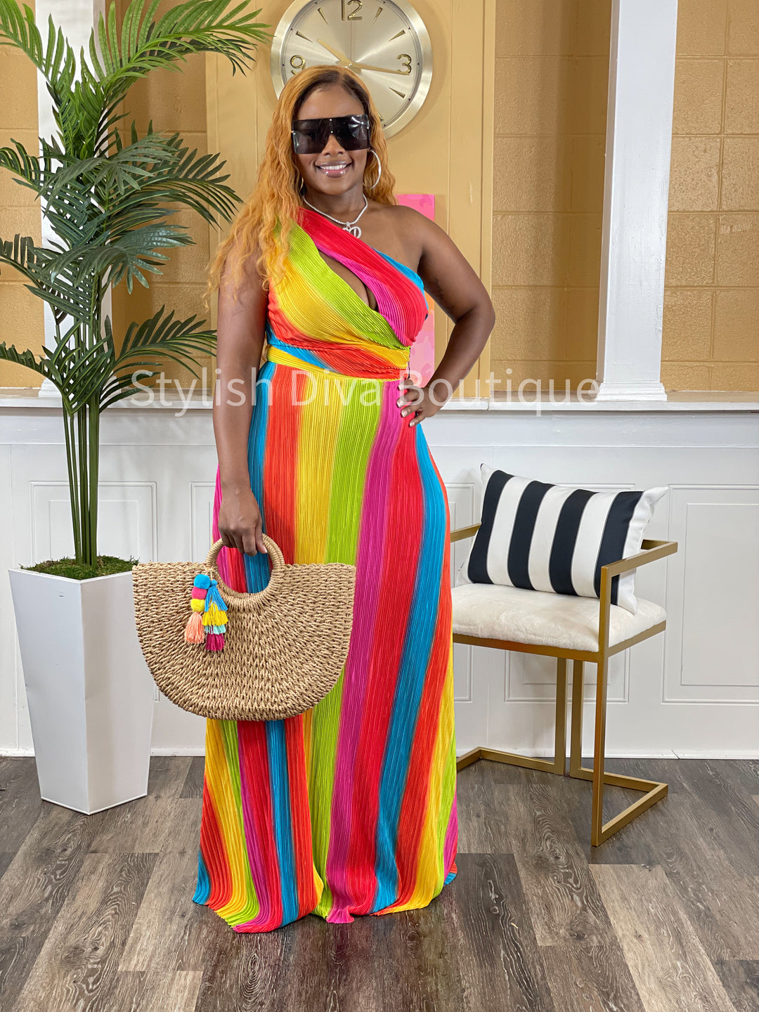 Colorful Delight Striped Maxi Dress (Rainbow)