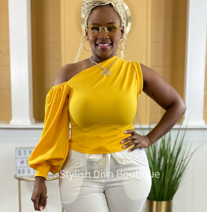 Tracee One Shoulder Top (Mango Yellow)