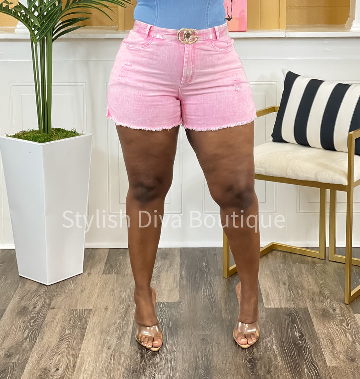 Lola Washed Denim Shorts (Pink)