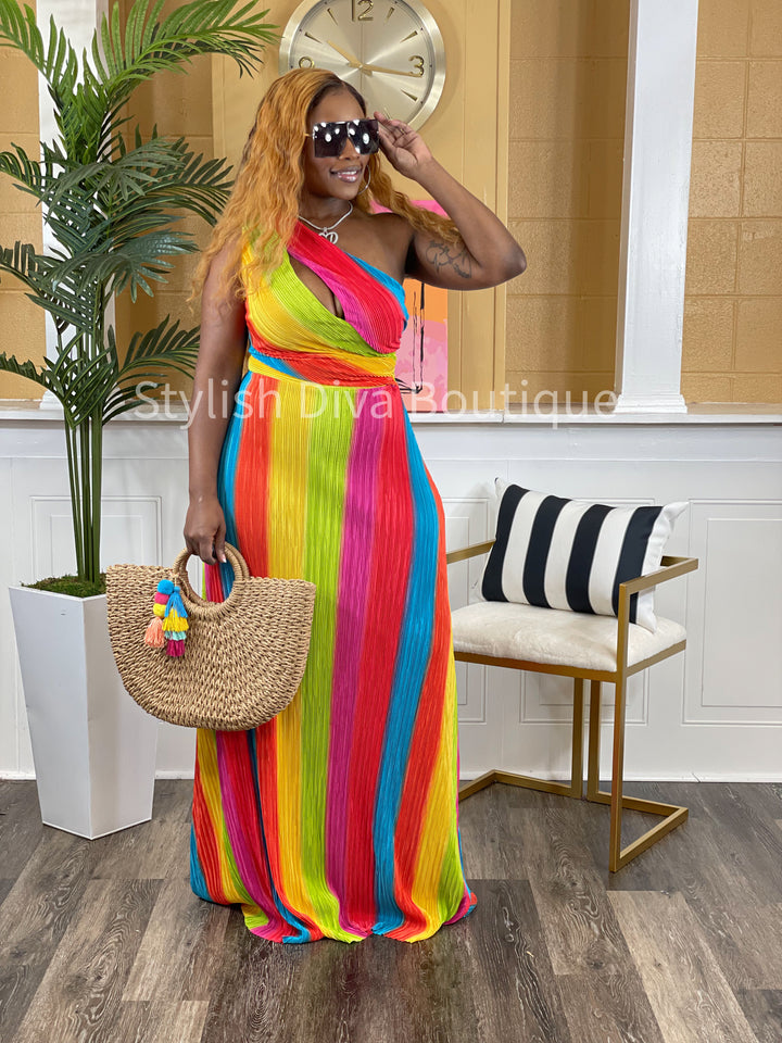 Colorful Delight Striped Maxi Dress (Rainbow)