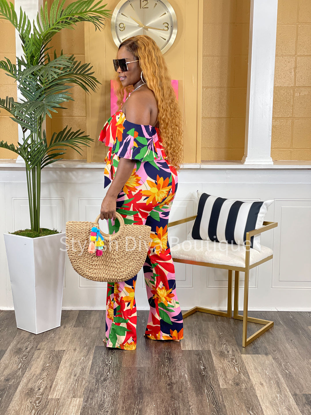 Tropical Desire Jumpsuit (Navy/Orange Multi)