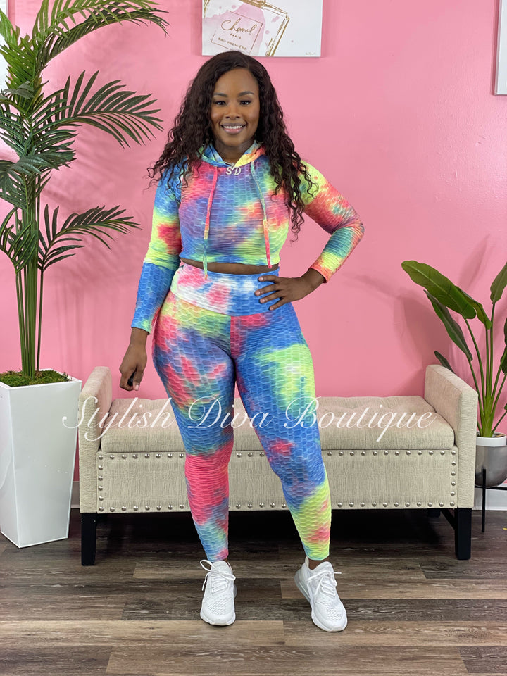 Tie Dye Honeycomb Leggings up to 3XL (Pink/Green)