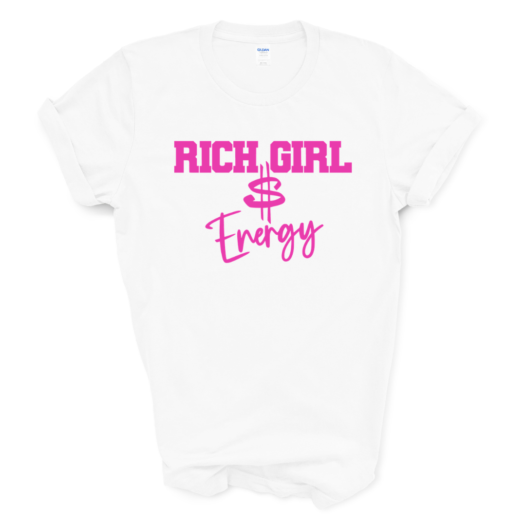 Rich Girl Energy Graphic Tee (Neon Hot Pink Print)