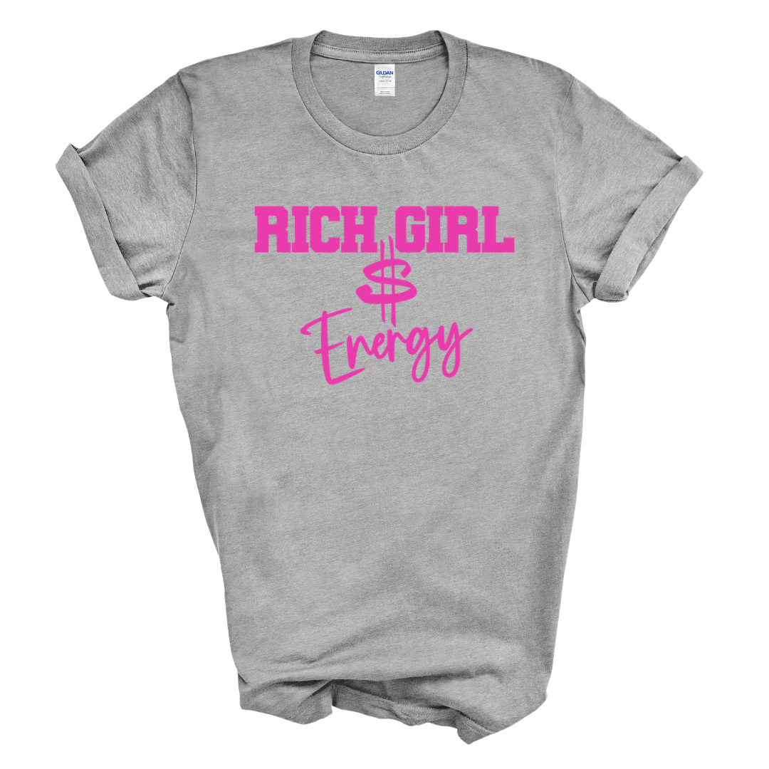 Rich Girl Energy Graphic Tee (Neon Hot Pink Print)