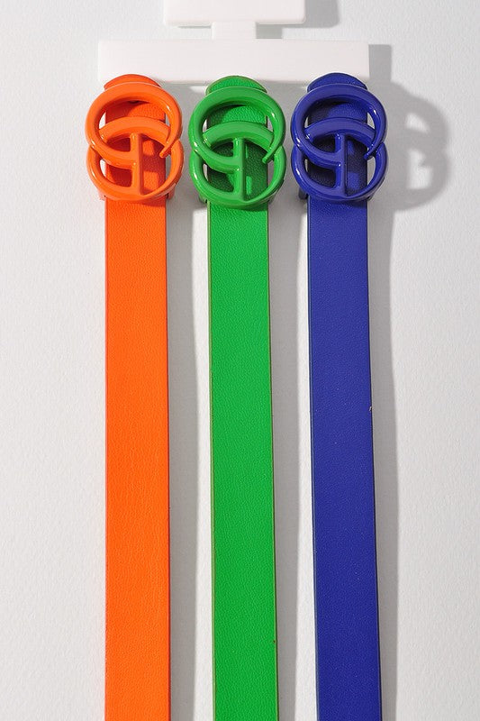 Color Coated GO Buckle 3pc Skinny Belt Set