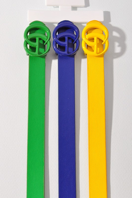 Color Coated GO Buckle 3pc Skinny Belt Set