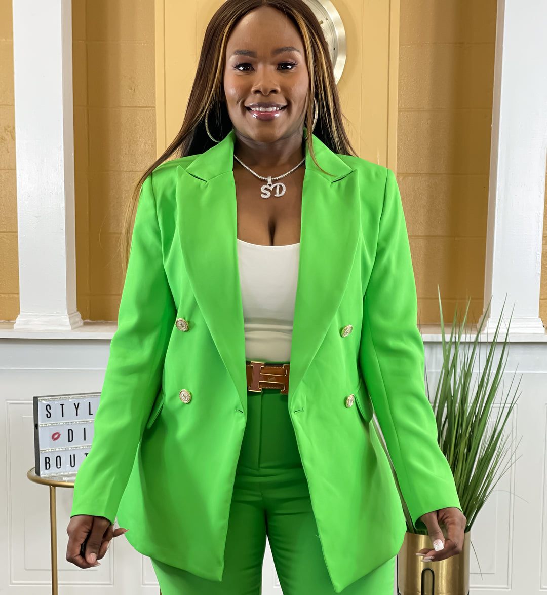 Suited Up Double Breasted Blazer (Lime Green)