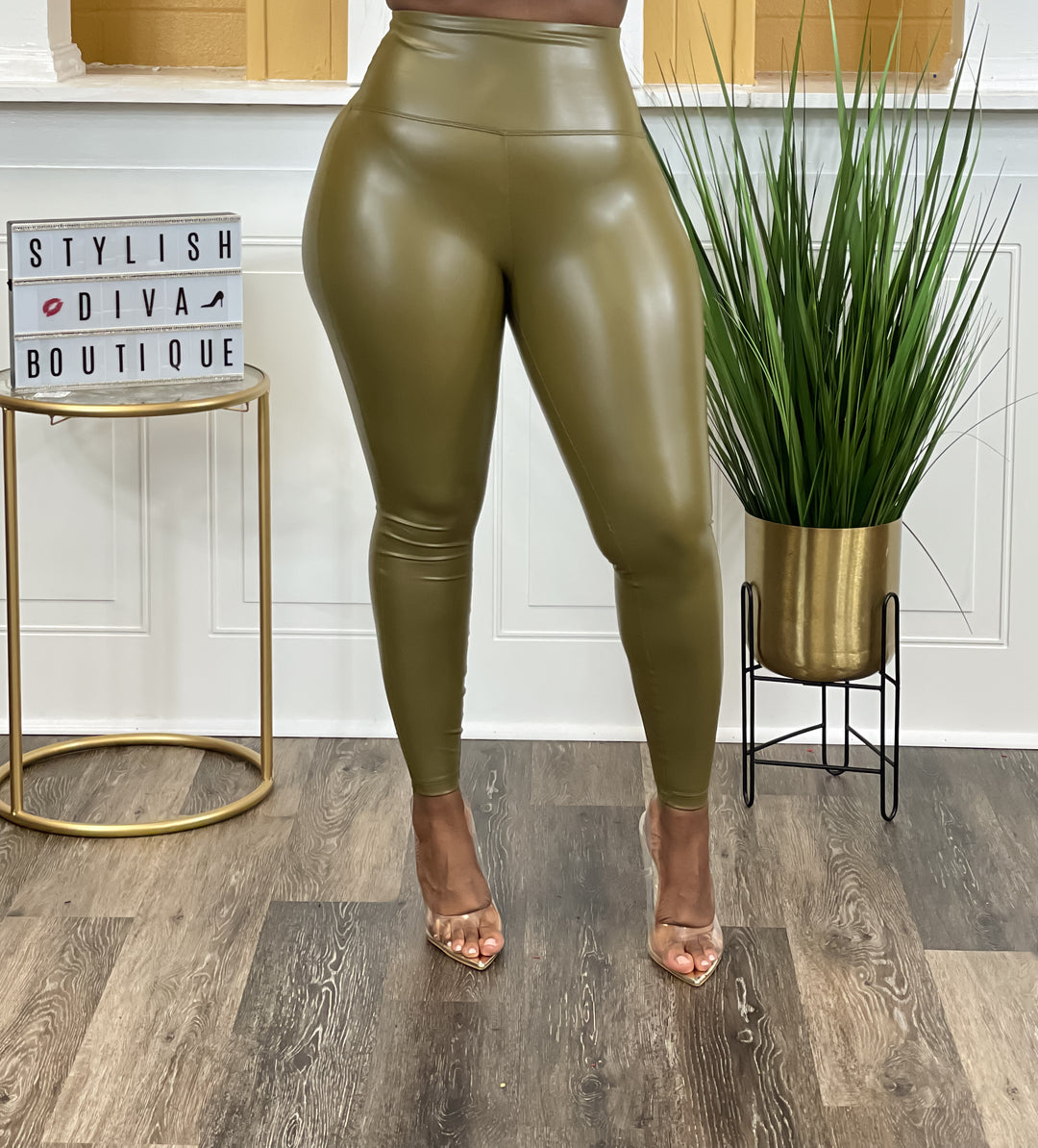 Faux Leather Leggings (Dusty Olive)